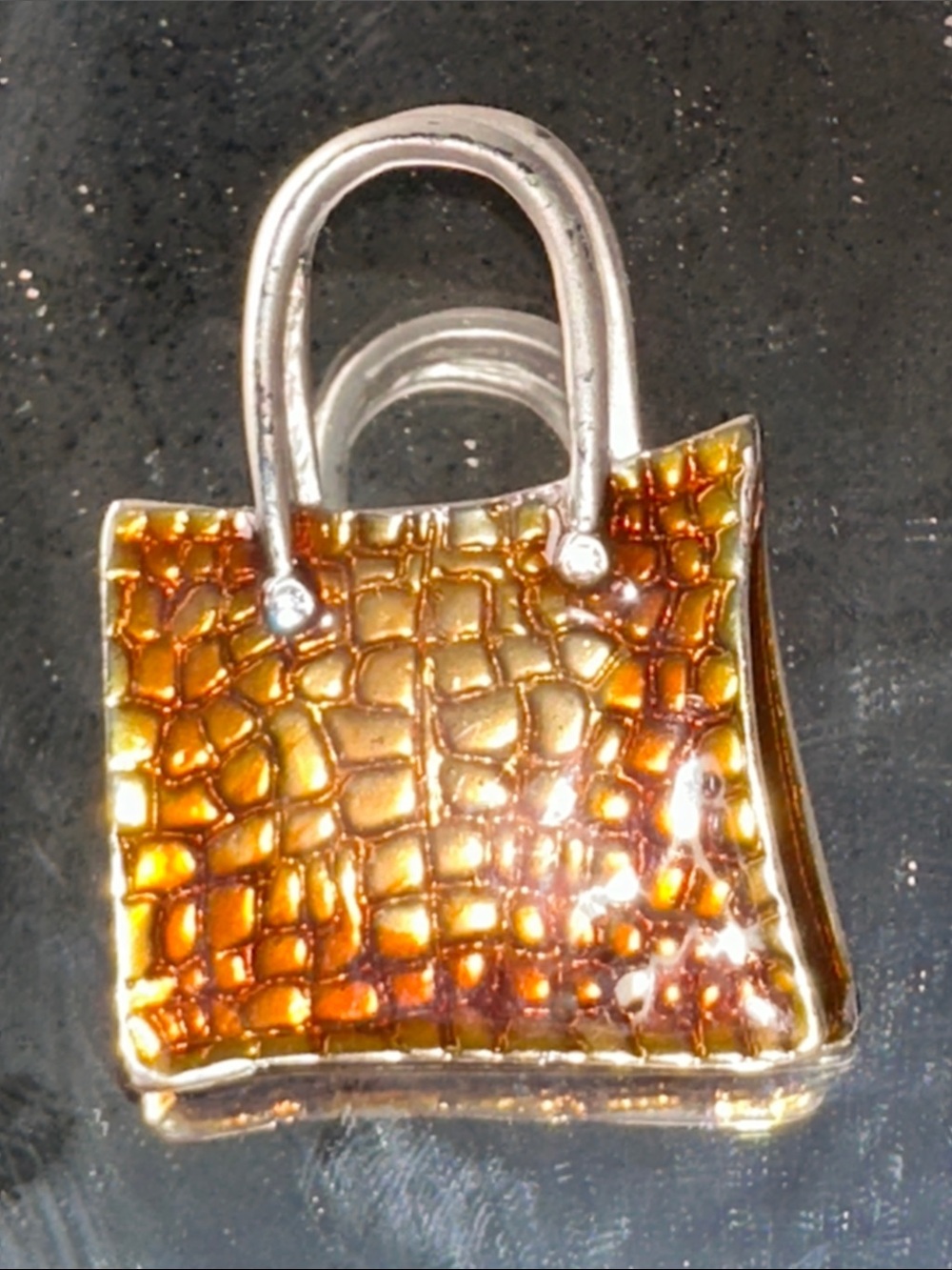 Women's Brown Croc-Texture Handbag Brooch - Gold Accents